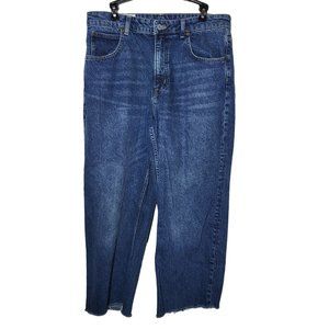 H&M Womens 90s Baggy Denim Blue Jeans Size 12 High Rise Raw Hem Loose Distressed